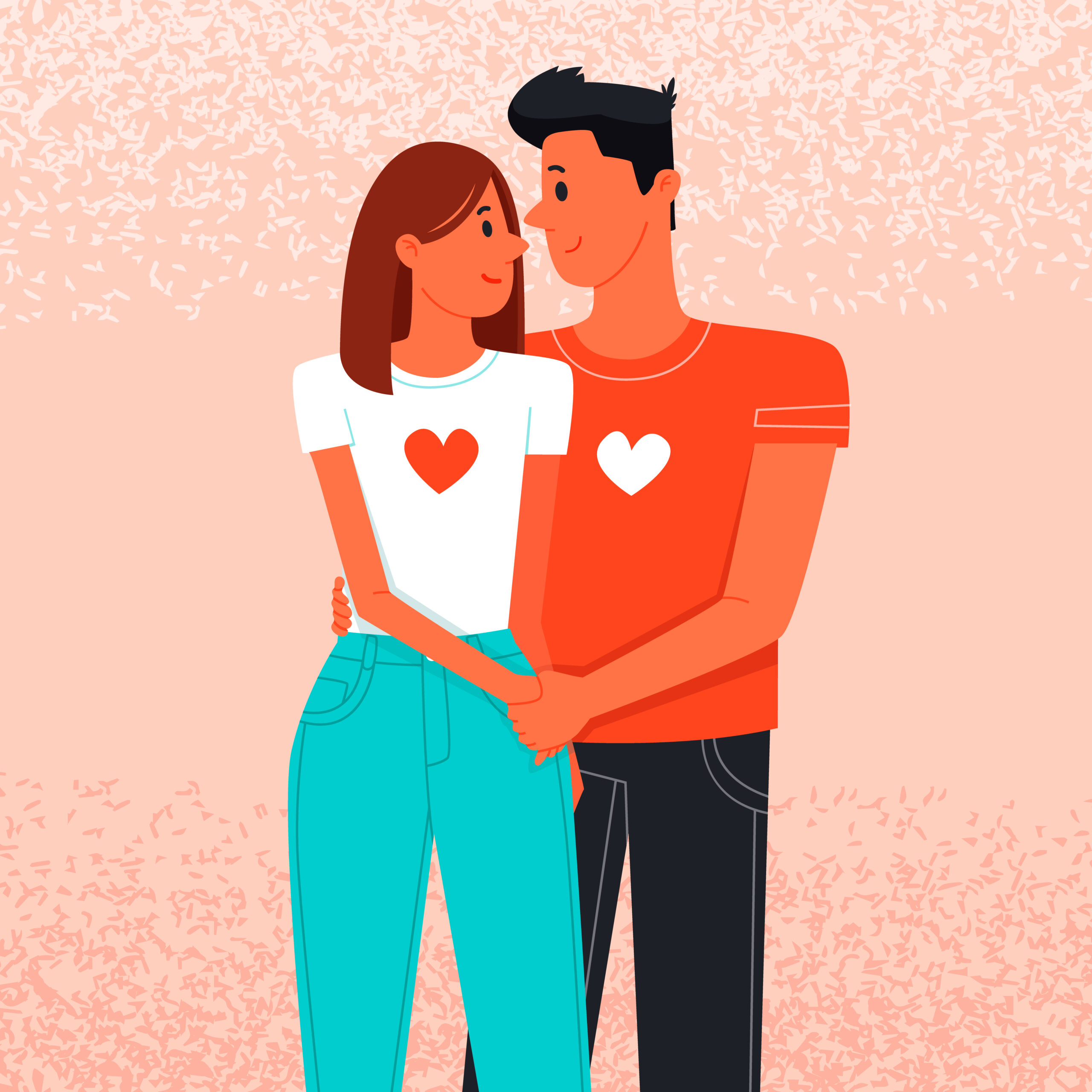 Happy couple in love is embracing Man and woman hold hands Vector illustration scaled