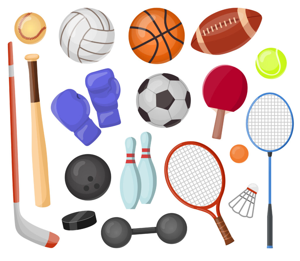 Sport equipment cartoon vector set